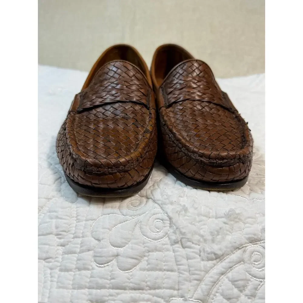 Bruno Magli Mens 9M Brown Basketweave Leather Slip On Dress Loafers Shoes Casual
